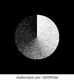White abstract geometric shape, circle badge with film grain, noise, dotwork, grunge texture and black background for logo, design concepts, posters, banners, web, prints. Vector illustration.