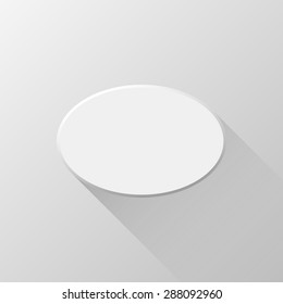 White abstract geometric shape, ellipse, oval badge, blank button template with flat designed shadow and light background for design concepts, interfaces, UI, applications, apps. Vector illustration.