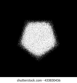 White abstract geometric shape, polygon, hex badge with film grain, noise, dotwork, grunge texture and black background for logo, design concepts, posters, banners, web and prints. Vector illustration