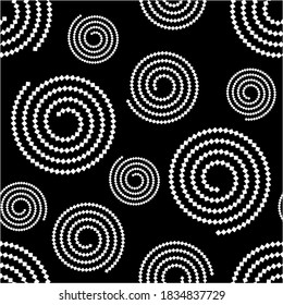 White abstract  geometric spirals on black  background. Vector design for fashion prints and backgrounds. EPS10 Illustration.
