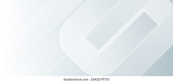 White abstract glowing geometric background. White rounded lines pattern. Futuristic technology concept. Suit for poster, cover, banner, presentation, website, flyer