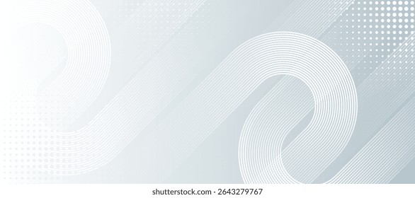 Fundo geométrico brilhante abstrato branco. Padrão de linhas arredondadas brancas. Conceito de tecnologia futurista. Terno para cartaz, capa, banner, apresentação, website, folheto