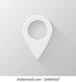 White abstract gps map pointer, blank button template with flat designed shadow and light background for web user interfaces (UI), applications (apps) and business presentations. Vector illustration.