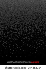 White Abstract Gradient Halftone Dots on black Background, a4 format. A4 size. Vector illustration 