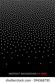 White Abstract Gradient Halftone Dots on black Background, a4 format. A4 size. Vector illustration 