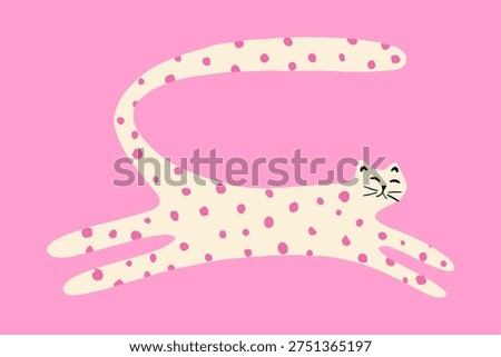White abstract groovy cat with spots. Vector illustration of the animal on an isolated background. Design for a postcard or sticker.