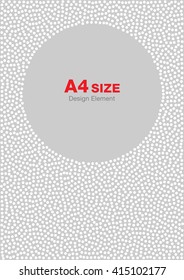 White abstract halftone dots circle frame on light gray background. Background A4 size, a4 format backdrop frame