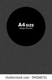 White Abstract Halftone Dots Frame on Black Background. Circle Backdrop. A4 size, a4 format. Vector illustration 