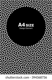 White Abstract Halftone Dots Frame on Black Background. Circle Backdrop. A4 size, a4 format. Vector illustration 