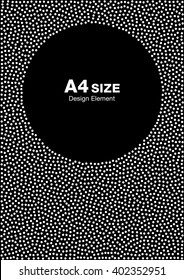 White Abstract Halftone Dots Frame on Black Background. Circle Backdrop. A4 size, a4 format. Vector illustration 