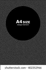 White Abstract Halftone Dots Frame on Black Background. Circle Backdrop. A4 size, a4 format. Vector illustration 