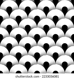 White abstract halftone seamless pattern on the black background. Vector illustration.