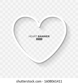 White Abstract Hear Shape Banner Template with Flat Design Shadow for Valentines Day