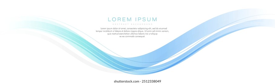 White abstract horizontal banner background with wave graphic. Modern green turquoise and blue gradient wave curve shape design. Suit for brochure, presentation, corporate, website, flyer