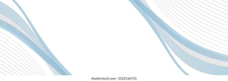 White abstract horizontal banner background with wave graphic. Modern turquoise and blue gradient wave curve shape design.