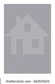 White abstract house formed by dots fitted in an isometric grid with gray colored background. You can change the color.