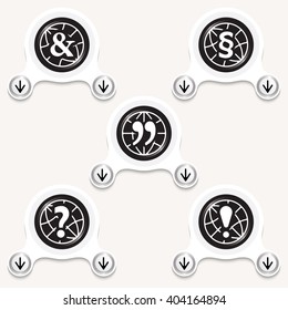 White abstract icons and different typographic symbols