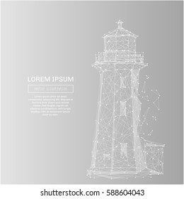 White abstract lighthouse polygonal, geometry triangle. Light connection structure . Low poly vector on gray business concept background.
