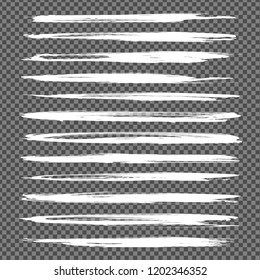 White abstract long thin textured smears set isolated on imitation transparent background