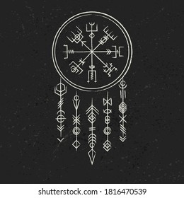 White abstract magical symbol isolated on dark grunge background