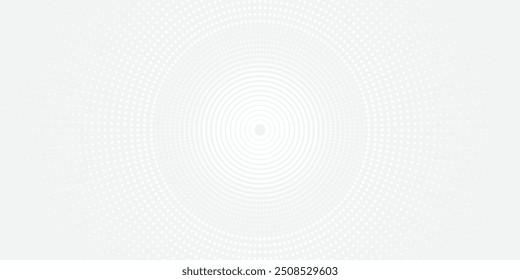 White abstract minimalist background with circle lines and dot pattern vector grey and white halftone circle modern