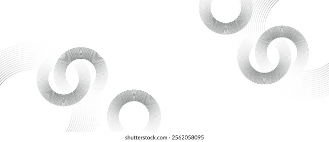 White abstract minimalist background with circle lines and dot pattern.