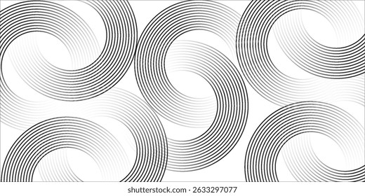 White abstract minimalist background with circle lines and dot pattern.