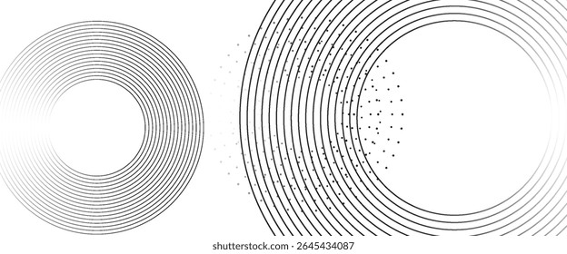 Fundo minimalista abstrato branco com linhas de círculo e padrão de pontos.