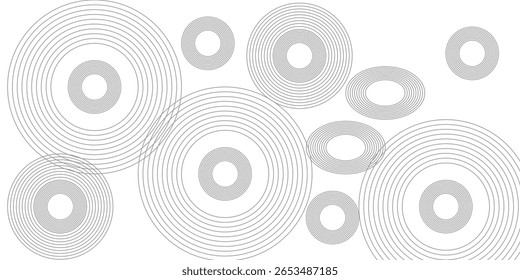 White abstract minimalist background with circle lines and dot pattern.