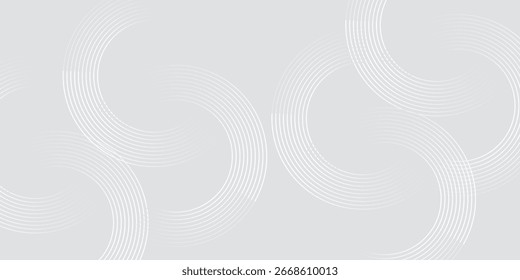 White abstract minimalist background with circle lines and dot pattern