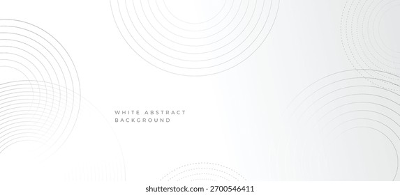 Fondo minimalista abstracto blanco con líneas circulares y patrón de puntos . Patrón de líneas de círculo blanco brillante moderno. Concepto de tecnología futurista. Traje para la cubierta, cartel. Blanco abstracto moderno 