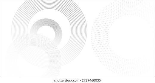 White abstract minimalist background with circle lines and dot pattern.