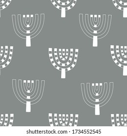 White abstract  minimalistic trees in geometrical composition on grey background. Seamless vector pattern.