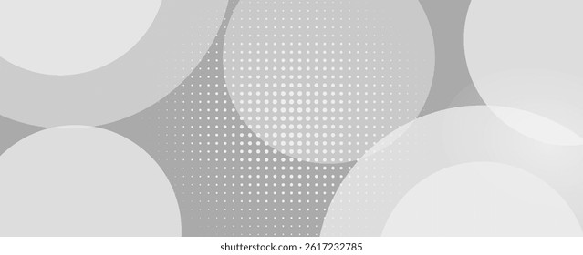 white Abstract modern on gray background with dynamic circle shapes and halftone dots.  gradient geometric shapes element. for booklet, banner, cover, poster, flyer, website, brochure. vector