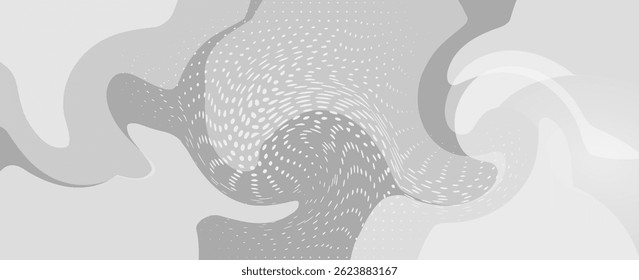 branco Abstrato moderno em fundo cinza com formas de círculo dinâmico e pontos de meio-tom. gradiente formas geométricas elemento. para livreto, banner, capa, cartaz, folheto, site, brochura.