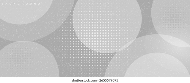 weiß Abstrakte modern auf grauem Hintergrund mit dynamischen Kreisformen und Rasterpunkten.  Element der geometrischen Gradientenformen. für Broschüre, Banner, Cover, Poster, Flyer, Website, Broschüre. Vektor