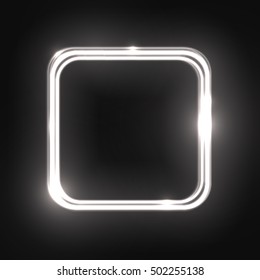 White abstract neon square shape. Glowing vintage or futuristic frame. Simple electric symbol for advertisement or other design project. Vector illustration.