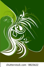 white abstract ornament on green background