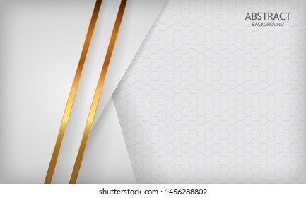 White abstract overlap background with golden lines. Texture with hexagon pattern. Modern background design.