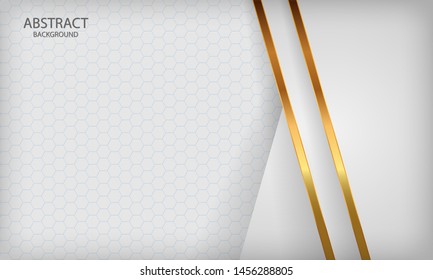 White abstract overlap background with golden lines. Texture with hexagon pattern. Modern background design.