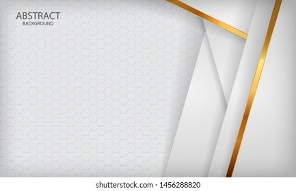 White abstract overlap background with golden lines. Texture with hexagon pattern. Modern background design.