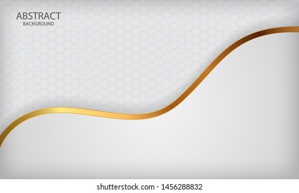 White abstract overlap background with golden lines. Texture with hexagon pattern. Modern background design.