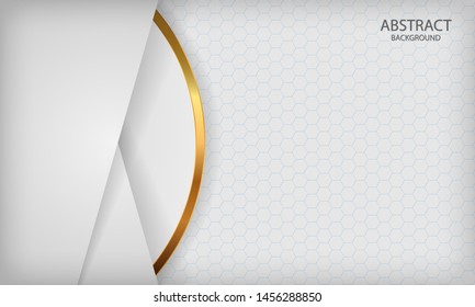 White abstract overlap background with golden lines. Texture with hexagon pattern. Modern background design.