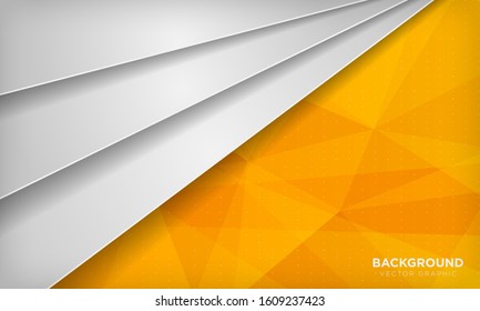 White abstract overlap background with yellow geometric polygonal texture. Vector illustration.
