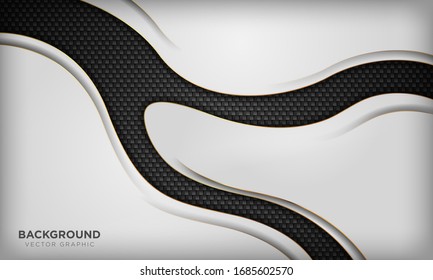 White abstract overlap wave  background with golden line element on dark geometric texture. Modern luxury background.