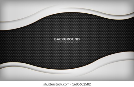 White abstract overlap wave  background with golden line element on dark geometric texture. Modern luxury background.