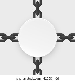 White abstract paper circle banner. Decorated with chains. Isolated on gray background. With space for text. Vector illustration.