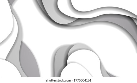 White Abstract Paper Cut Background Vector Shadows 3D Smooth Objects Modern Design