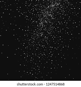 White  Abstract Particles On Black Background. Falling Snowflakes Imitation. Bright Silver Bokeh Texture. Digitally Generated Image. Vector Illustration, Eps 10.