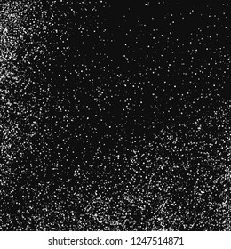 White  Abstract Particles On Black Background. Falling Snowflakes Imitation. Bright Silver Bokeh Texture. Digitally Generated Image. Vector Illustration, Eps 10.